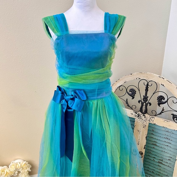 Vintage GUNNE SAX Jessica McClintock Y2K Vibrant Blue and Green Tulle Prom 7/8 - Picture 2 of 12